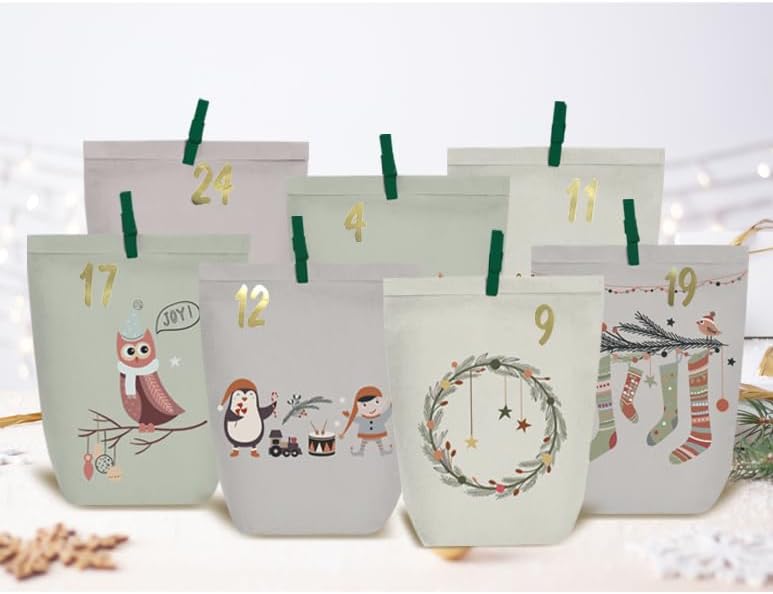 Adventskalender zum Befüllen, 24 Weihnachtskalender Papiertüten zum Selber Basteln, DIY Geschenktüte