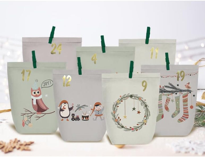 Adventskalender zum Befüllen, 24 Weihnachtskalender Papiertüten zum Selber Basteln, DIY Geschenktüte