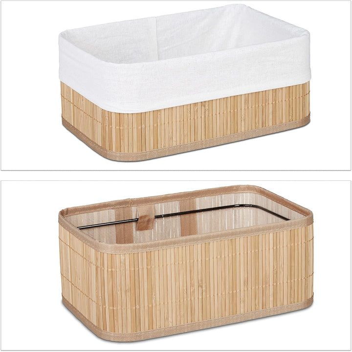 Relaxdays Aufbewahrungskorb 3er Set, Stoffbezug, Bambus, rechteckig, Bad, Accessoires, Spielzeug, Al