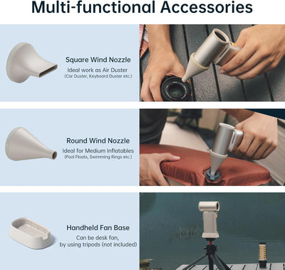 JISULIFE 2-in-1 Mini Ventilator mit Air-Duster-Funktion, Powerful-Reiseventilator, Stilvoller Mental