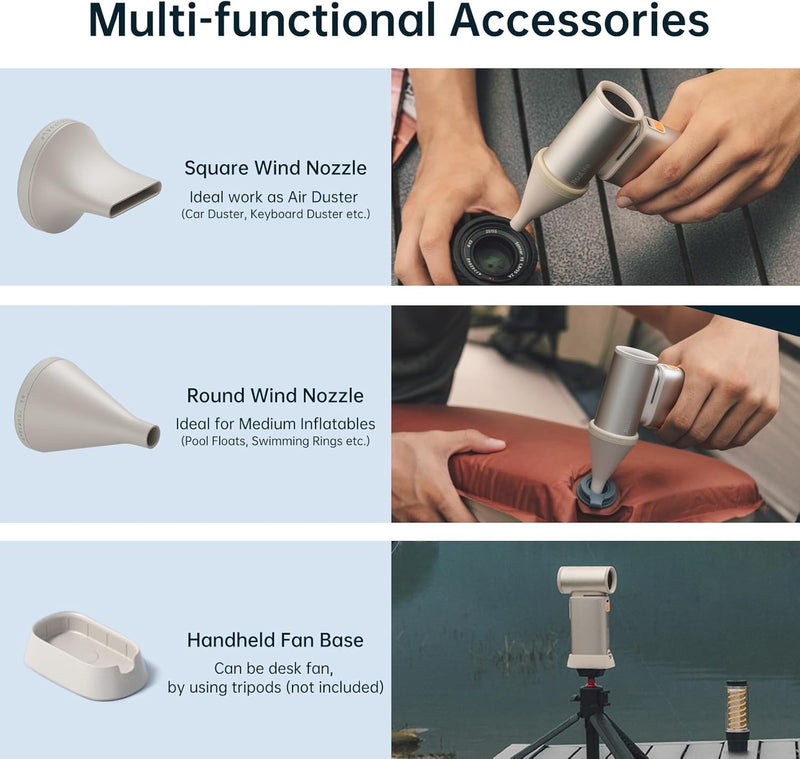 JISULIFE 2-in-1 Mini Ventilator mit Air-Duster-Funktion, Powerful-Reiseventilator, Stilvoller Mental