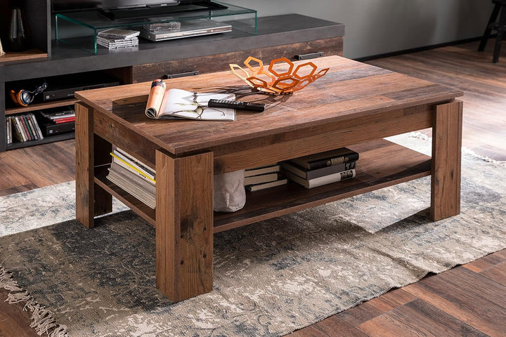 trendteam smart living - Indy - Couchtisch - Alteiche - Sofatisch mit zusätzlicher grosser Ablageflä