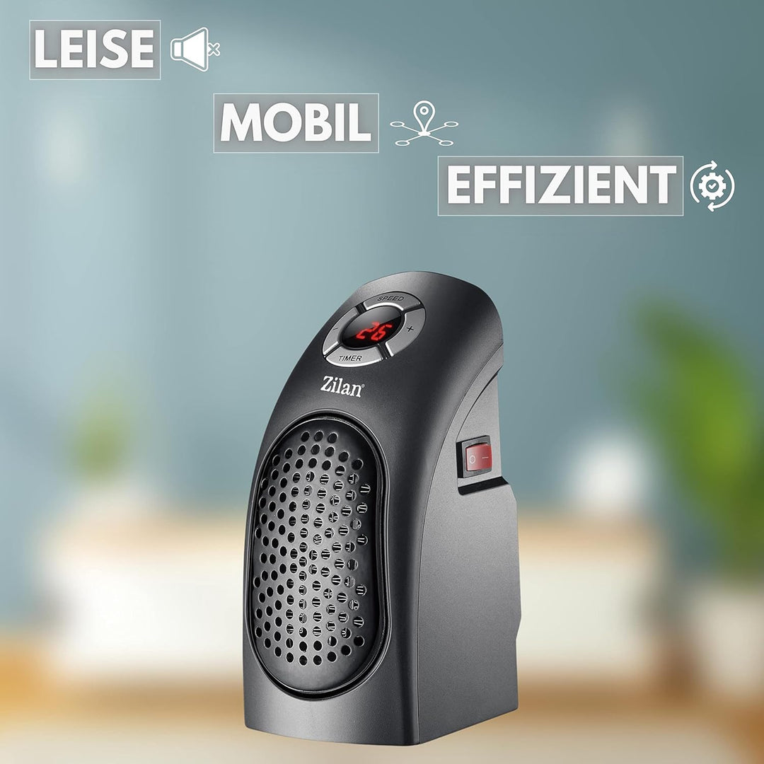Mini Heizlüfter | 12h Timer | Digitale LCD-Anzeige | 400 Watt | Mini Elektroheizung | Mobiler Heizlü