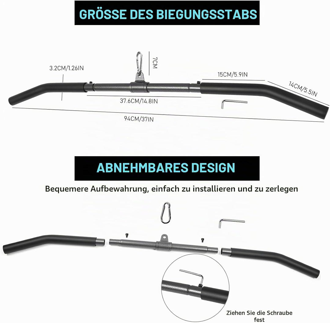 Latzugstange mit Drehgelenk, Abnehmbar Latzug Griffe Gebogene Klimmzugstangen Zugstange Fitness für