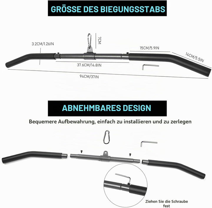 Latzugstange mit Drehgelenk, Abnehmbar Latzug Griffe Gebogene Klimmzugstangen Zugstange Fitness für