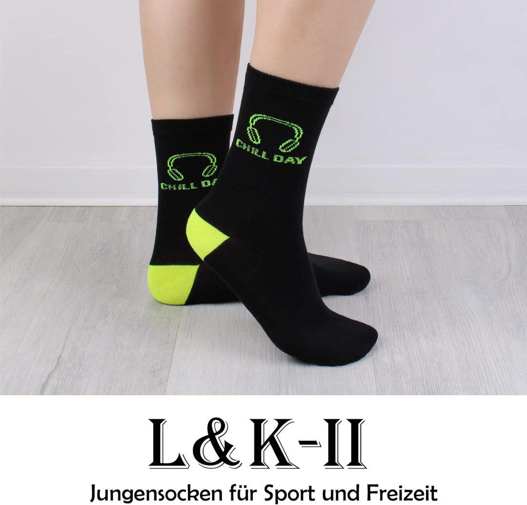 L&amp;K-II 12 Paar Pack Jungen Kindersocken Teenager Stümpfe Frühling und Sommer Socken mit niedlichen M