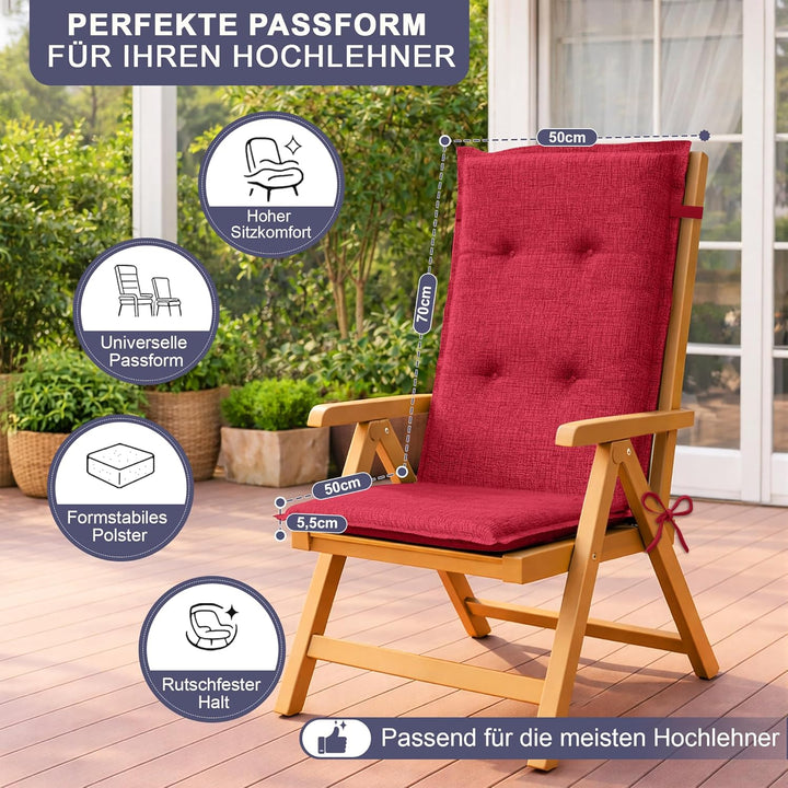 Relexo Premium - Hochlehner Auflage Gartenstuhl Stuhlauflage mit Polster, Outdoor Sitzkissen & Stuhl