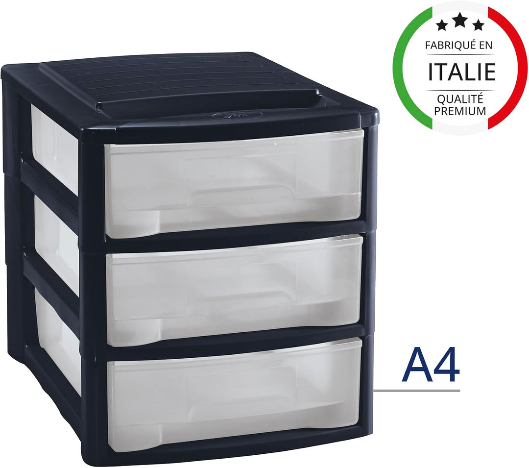 M home by Mazzei Mondex Schubladenbox DIN A4 Box mit 3 Schubladen aus Kunststoff PLS 6131 Organizer