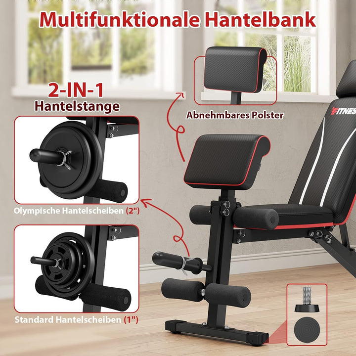 GIKPAL 360KG Hantelbank Klappbar Verstellbar, Multifunktion Trainingsbank mit Beincurler, Schrägbank