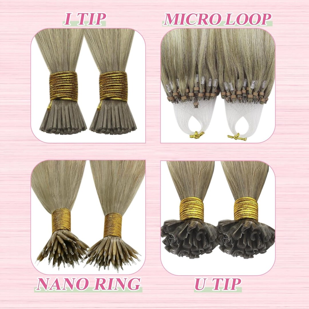 YoungSee Bonding Extensions Echthaar Ombre 40 cm Extensions Echthaar Bondings Aschblond Ombre Blond