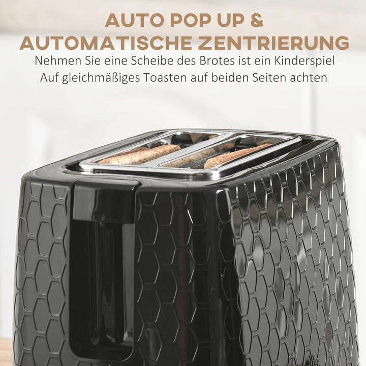 HOMCOM Wasserkocher Toaster Set 2200 W 1,7 Liter Wasserkocher Doppelschlitz Toaster Frühstücksset mi