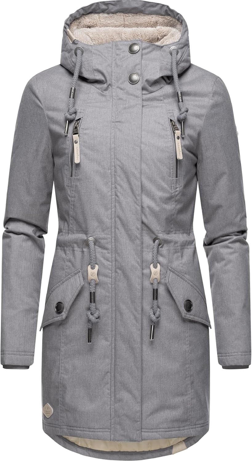 Ragwear Damen Wintermantel warm gefütterter Parka lang wasserdicht mit Kapuze Elsie Melange XS-6XL S