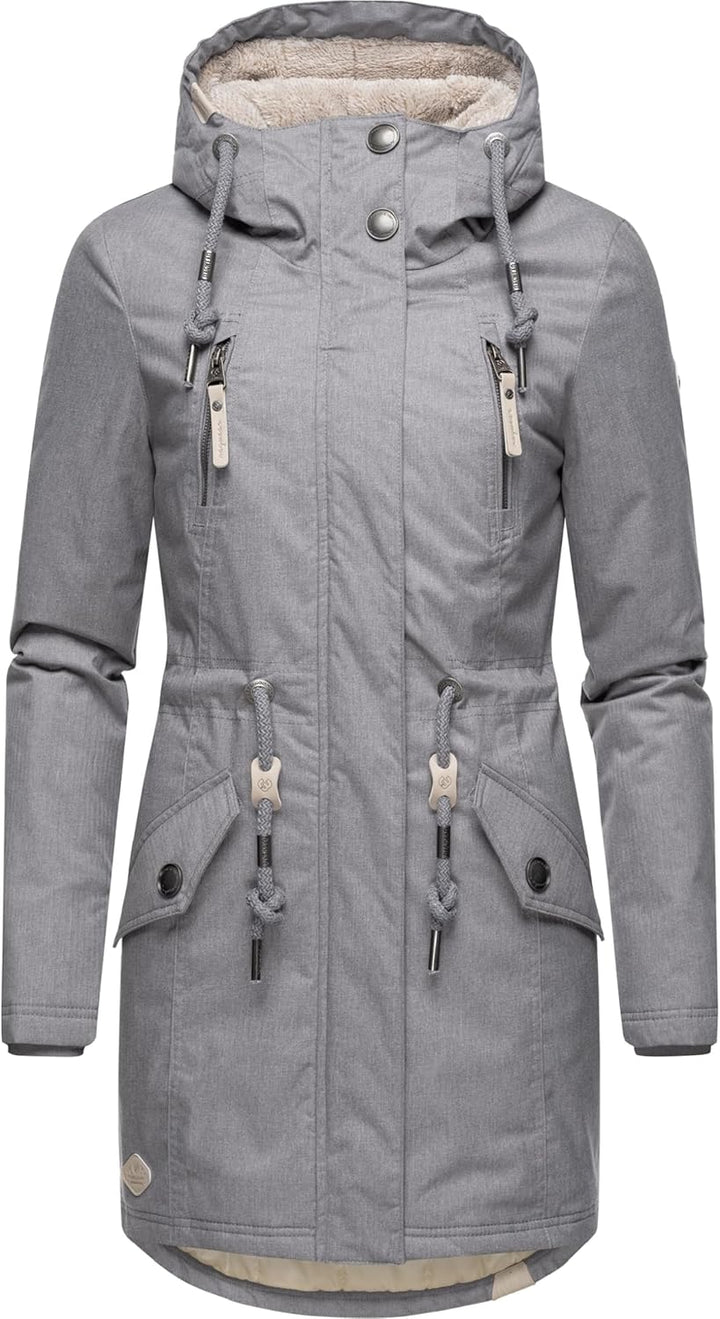 Ragwear Damen Wintermantel warm gefütterter Parka lang wasserdicht mit Kapuze Elsie Melange XS-6XL S