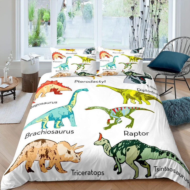 Loussiesd Dinosaurier Bettwäsche Kinder 135x200cm Mädchen Bunt Dinos Bettbezug Set Süss Dinosaurier