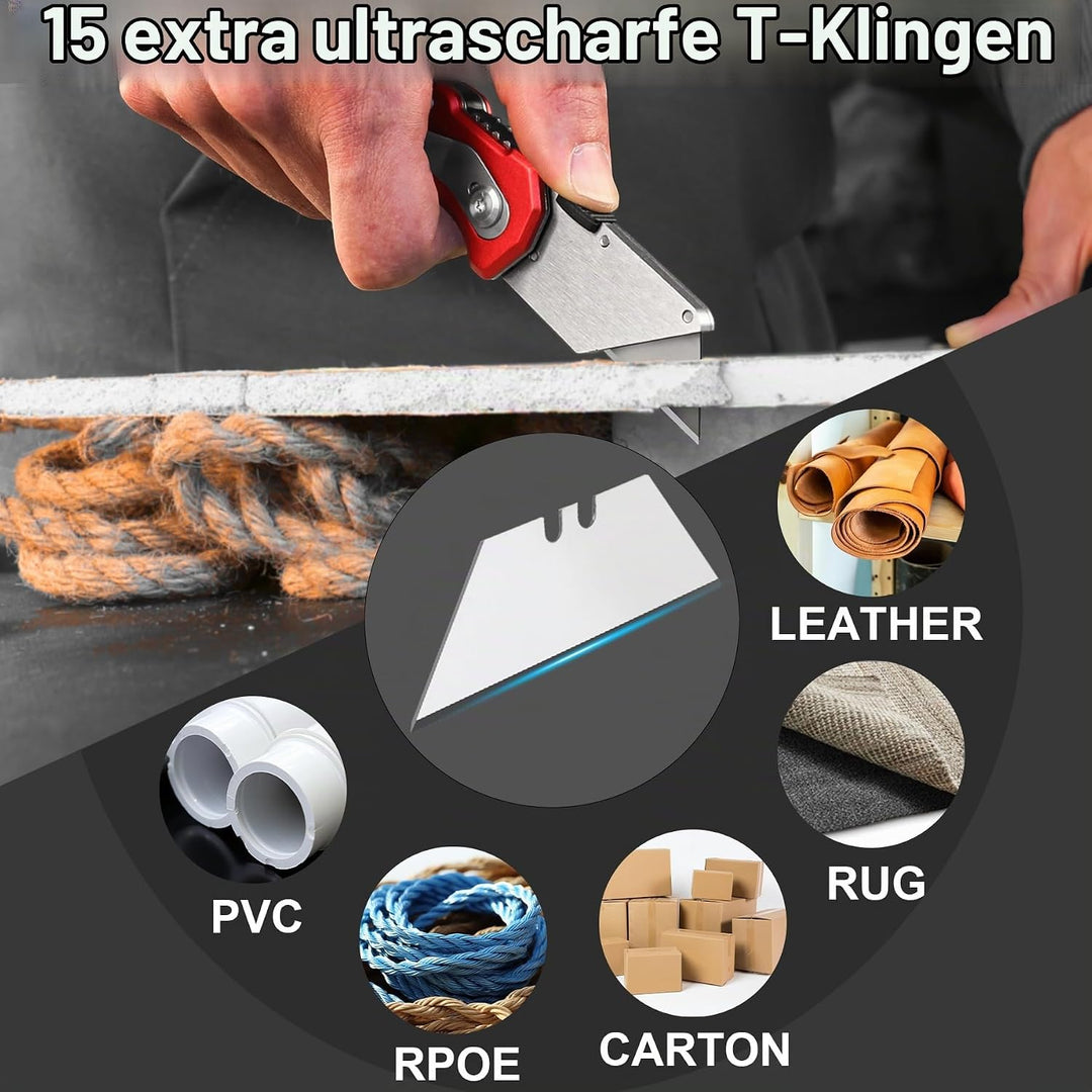 HAUTMEC 3er-Set Klappbares Universalmesser – Aluminium Cuttermesser mit Schnellwechselklinge, Sicher
