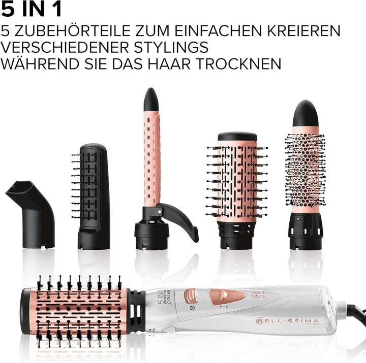 Bellissima My Pro GH18 1100, Heiüluft-Modellierstab Mit Keramik Beschichteten Bürsten, 5 Zubehörteil