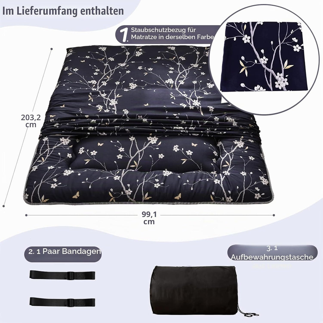 MAXYOYO Matratze, mit japanischem Blumenmuster, rustikaler Stil, Memory-Schaum, Futon-Matratze, falt