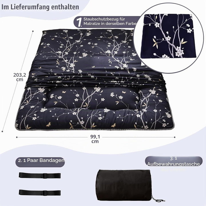MAXYOYO Matratze, mit japanischem Blumenmuster, rustikaler Stil, Memory-Schaum, Futon-Matratze, falt