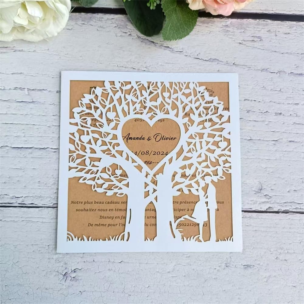 MillaSaw Romantische Hochzeitskarte Einladung Einladungskarte Liebesbaum Lasergeschnittene Karten 20