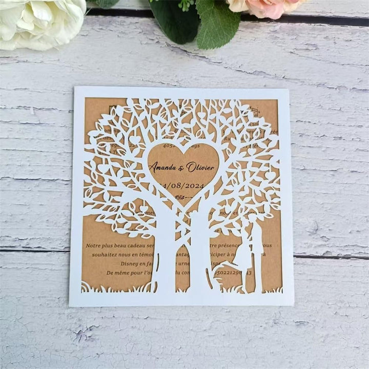 MillaSaw Romantische Hochzeitskarte Einladung Einladungskarte Liebesbaum Lasergeschnittene Karten 20