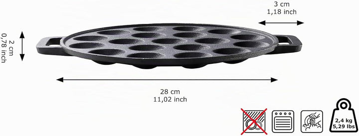 SKOTTSBERG Poffertjes Pfanne Gusseisen 24 cm eingebrannte Augenpfanne für holländische Spezialitäten