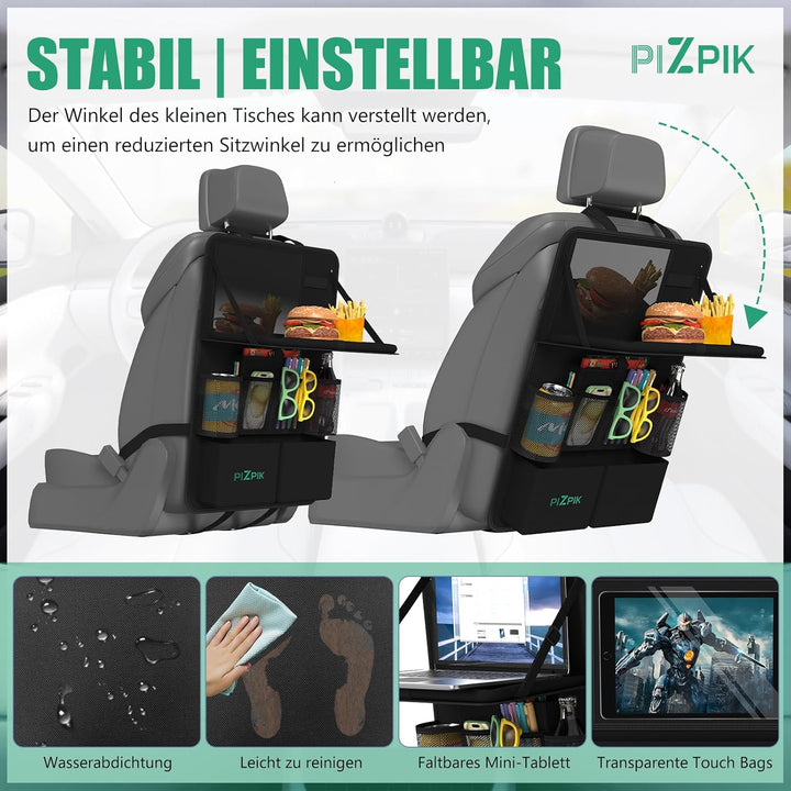 Plzpik Auto Organizer,2 Grosse Rückenlehnenschutz,Autositz Organizer Kinder mit Klapptisch, 12 Tasch