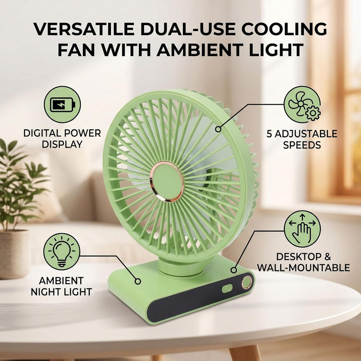 XUMIUZIY Kompakter Wandventilator mit Licht, 5 Geschwindigkeiten, Einstellbare Kühlung für Wohnheim,