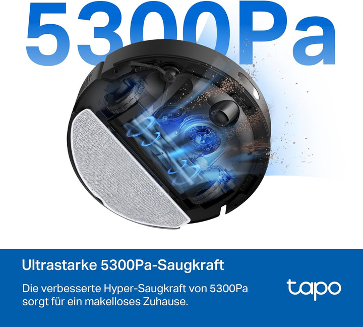 Tapo RV30 Max Plus Saugroboter mit Wischfunktion und automatischer Absaugstation, 5300Pa Ultra Stark