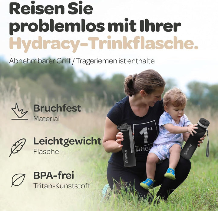 Hydracy Trinkflasche mit Fruchteinsatz - 500ml Wasserflasche - BPA-freie Trinkflasche mit Zeitmarkie