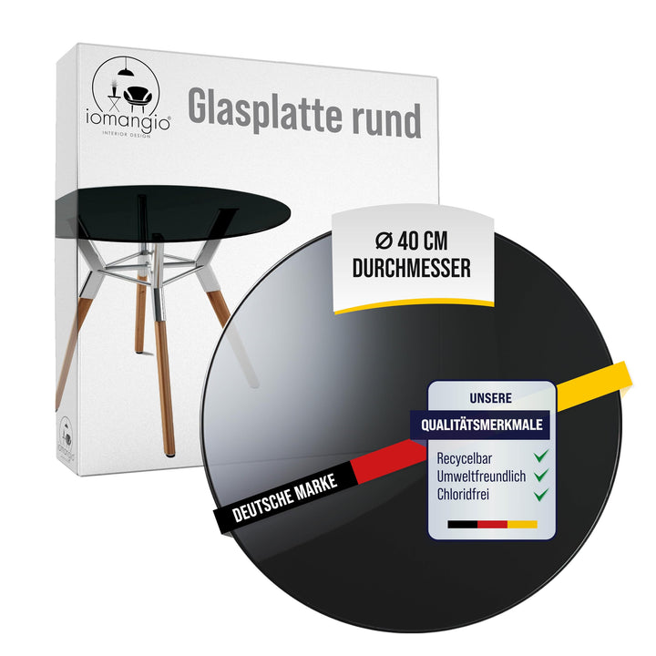 Glasplatte Rund Ø 40 cm | Schwarze Tischplatte aus gehärtetem ESG-Sicherheitsglas | 8 mm dick – Idea