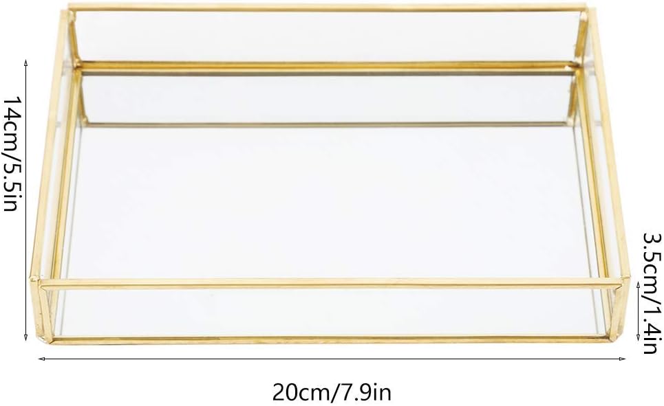 Retro Spiegeltablett, Dekotablett Gold Glastablett Tablett Vintage Metall Glas Aufbewahrungsbox Kosm