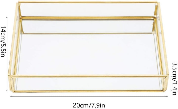 Retro Spiegeltablett, Dekotablett Gold Glastablett Tablett Vintage Metall Glas Aufbewahrungsbox Kosm