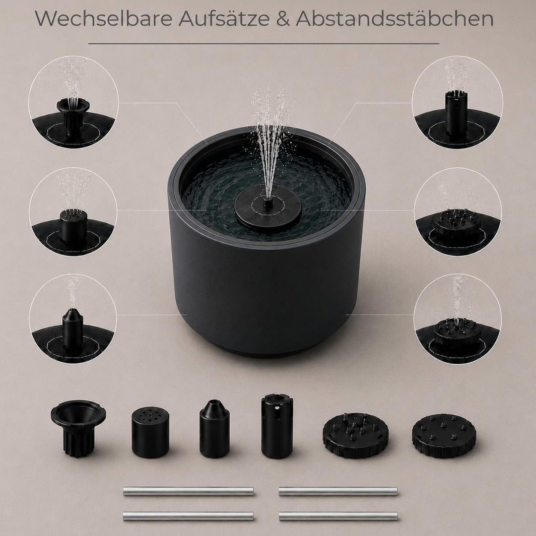 Solarbrunnen Set für draussen - Solar Springbrunnen mit Akku Ø 47x45 cm Schale anthrazit Anthrazit Ø