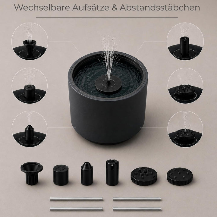 Solarbrunnen Set für draussen - Solar Springbrunnen mit Akku Ø 47x45 cm Schale anthrazit Anthrazit Ø