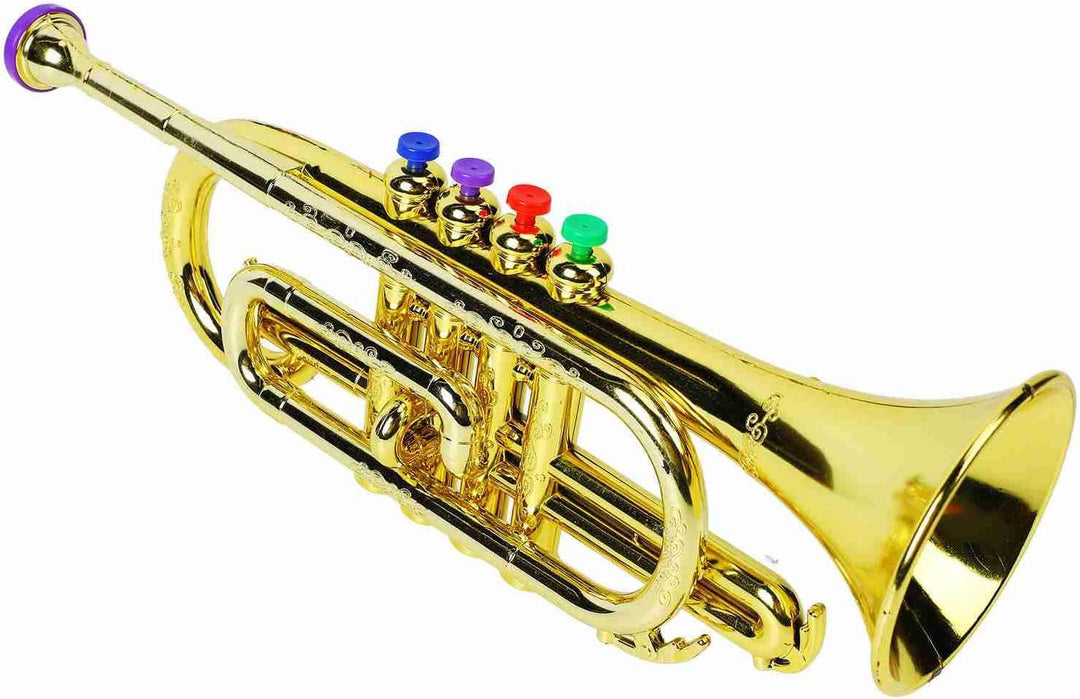 Cocoarm Trompetenspielzeug für Kinder, Pädagogisches Musikinstrument mit 4 Farbigen Tasten, Goldene
