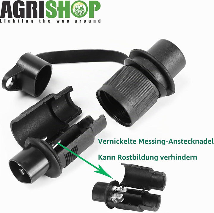 2Stück Anhänger Stecker 3polig 12v 24v und 2Stück Steckdose 3-Polig,Wasserfester Traktor Steckdose S