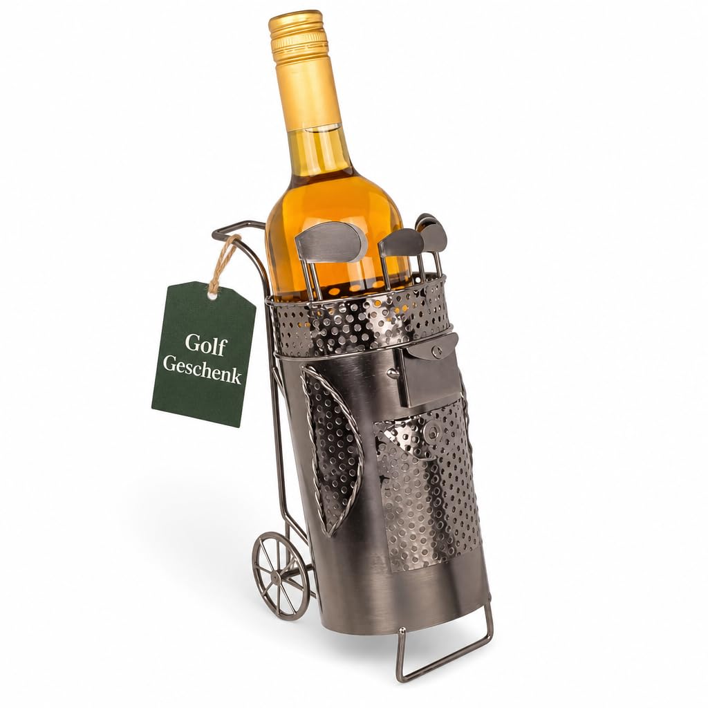 MIJOMA Weinflaschenhalter Golftasche aus Metall – Deko-Weinständer für 1 Flasche, Handarbeit, Golf M