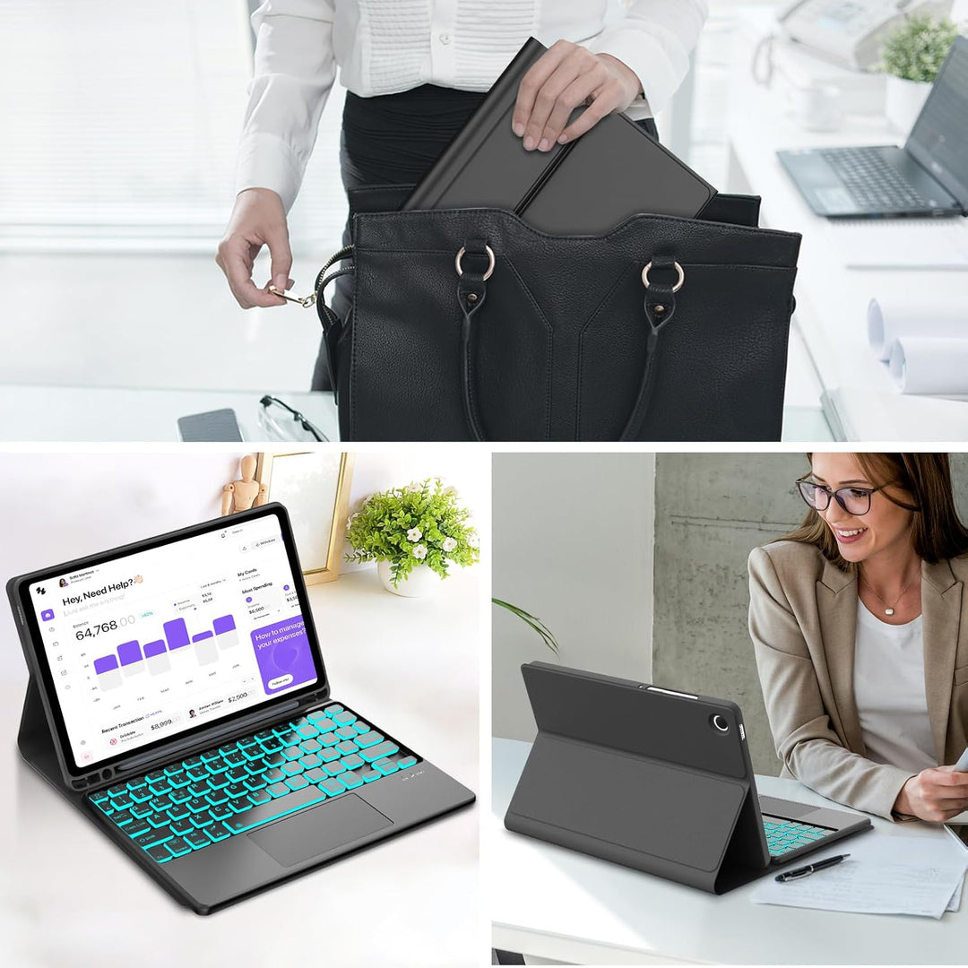 Hülle Mit Tastatur Für Samsung Galaxy Tab A11 Plus/Samsung A9 plus 11 Pulgadas 2023, 7 Farben Beleuc