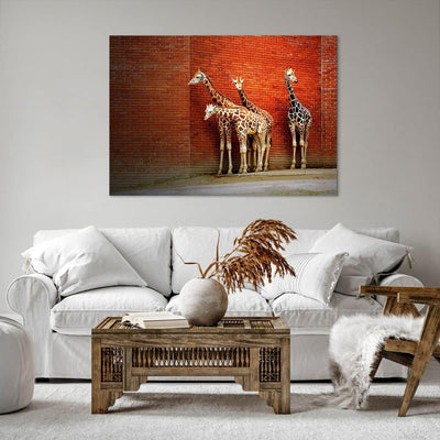 Bilder auf Leinwand 100x70cm Leinwandbild Tiere Giraffen Zoo Familie Gross Wanddeko Bild Schlafzimme