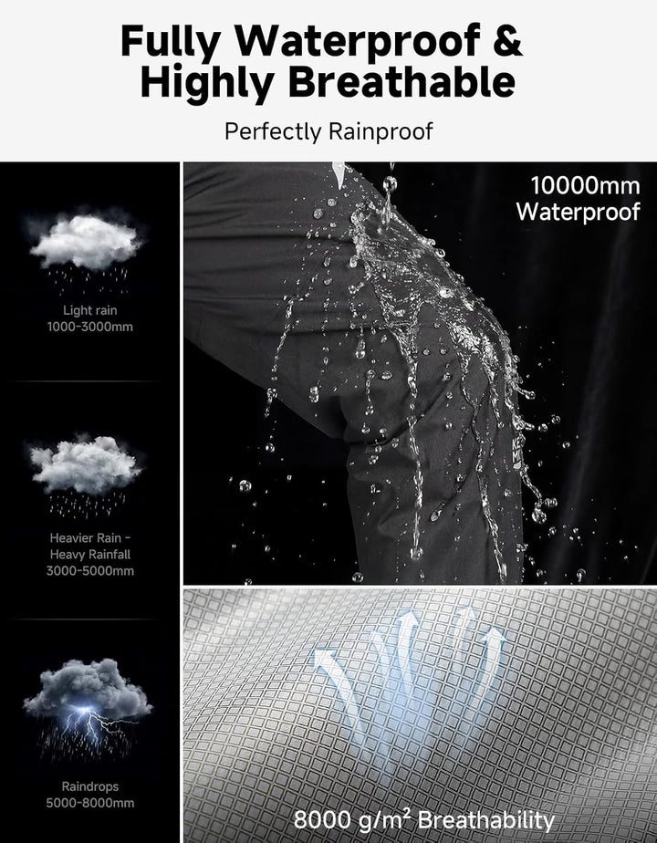 KEMIMOTO wasserdichte Regenhose für Herren, Leichte Winddichte Wanderhose mit Transportbeutel, Fahrr