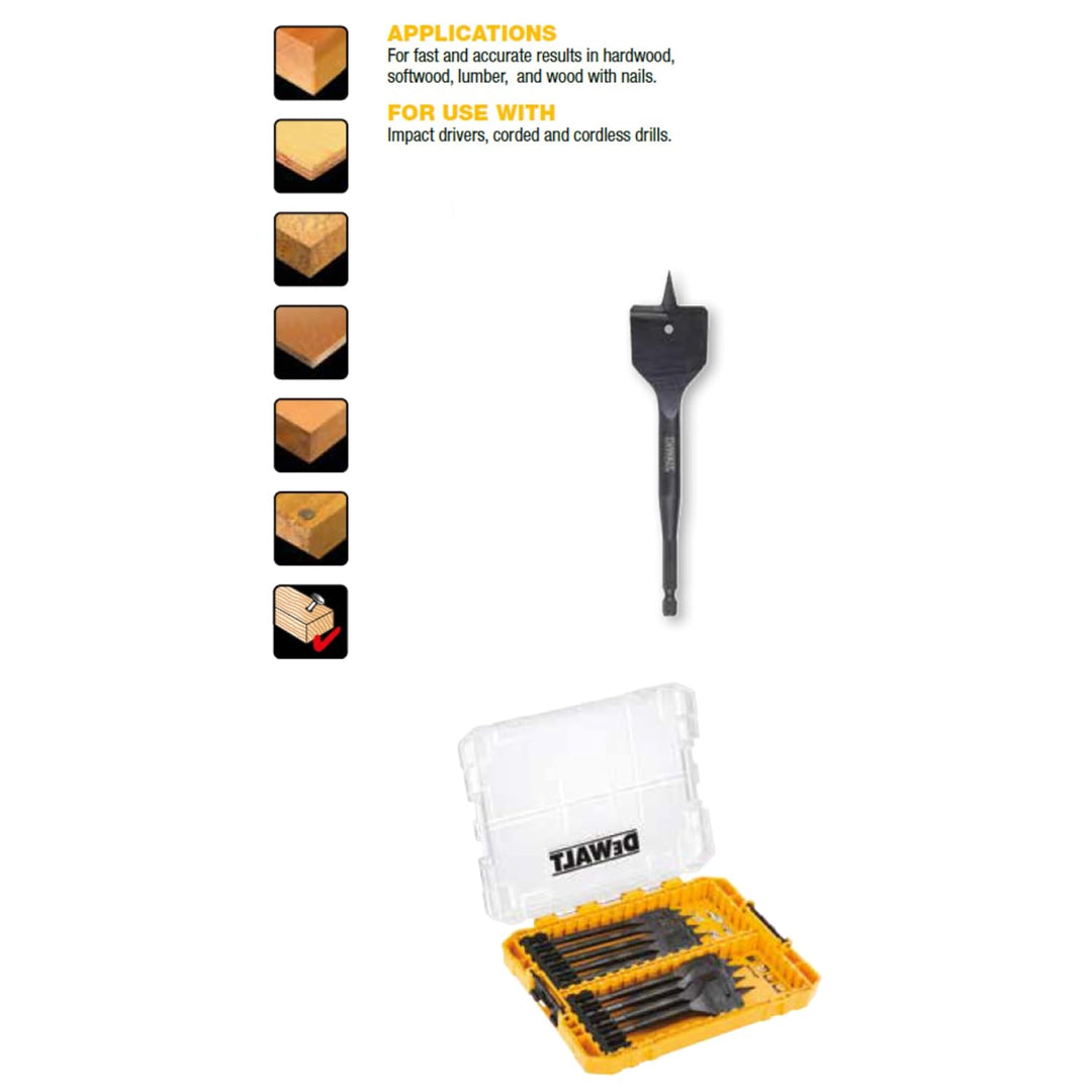 Dewalt Holz-Fräsbohrer-Set 9-tlg (12-32 mm, geschliffene Zentrierspitze, 1/4“ Schaft, für Hart-/Weic