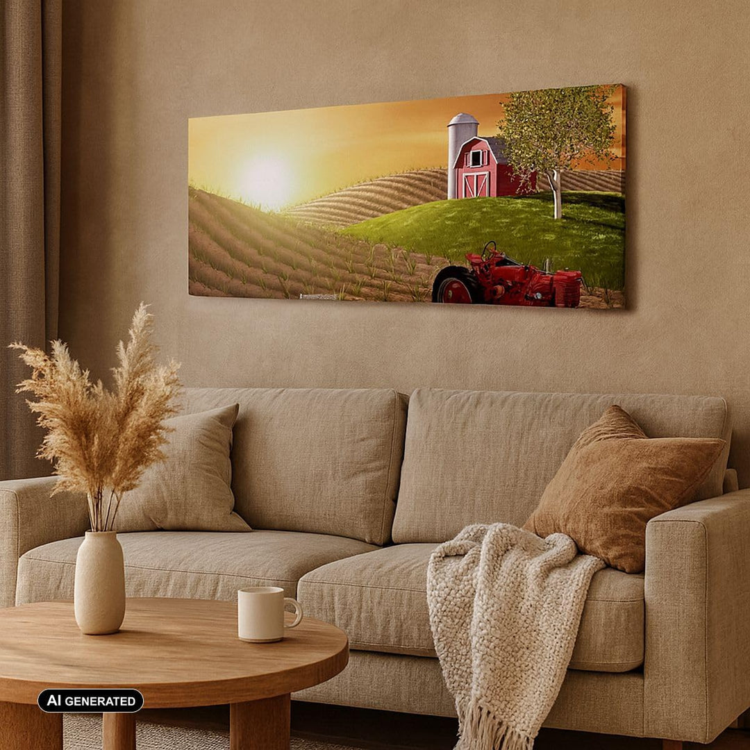 Wandbilder Dekoration Wohnzimmer Morgen Bauernhof Feld Plantage Panorama Bilder auf Leinwand 120x50c