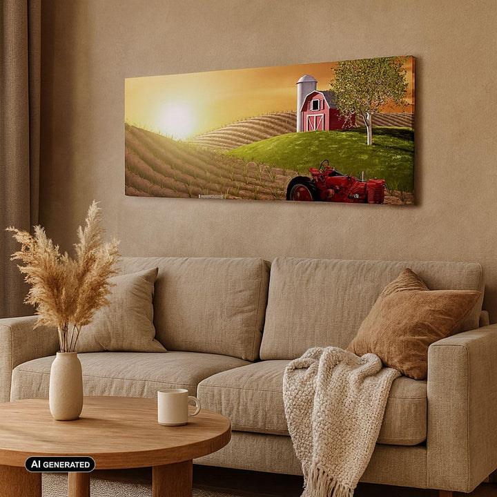 Wandbilder Dekoration Wohnzimmer Morgen Bauernhof Feld Plantage Panorama Bilder auf Leinwand 120x50c