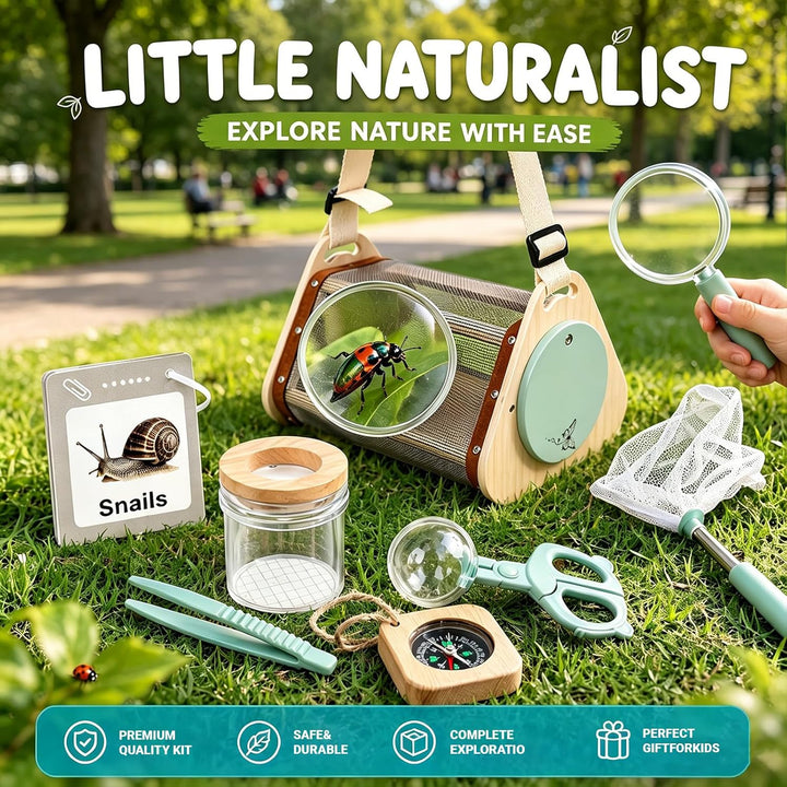 Entdecker Kit & Insektenfänger-Set, Outdoor-Abenteuerset für Schmetterlingsnetz, Insektenbox, Lupe,