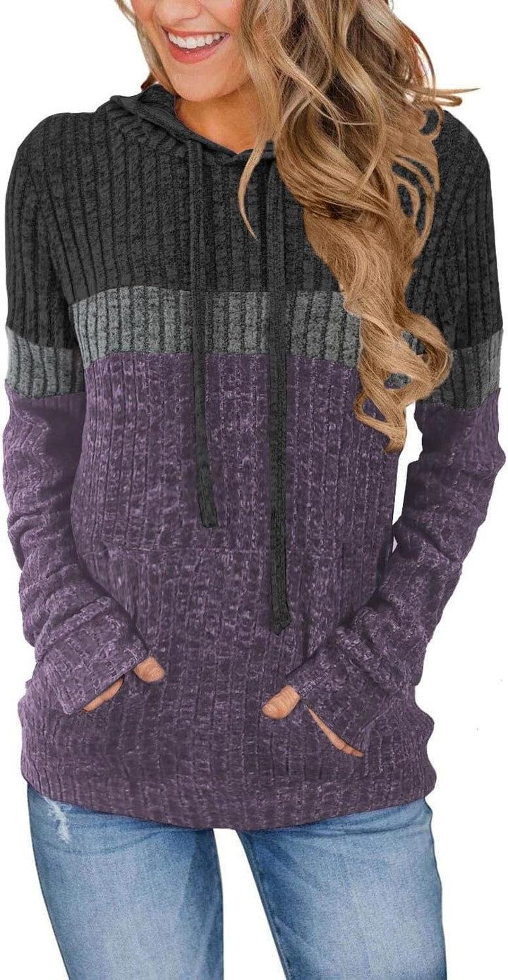 TrendiMax Hoodie Damen Herbst Übergangs Strickpullover Kapuzenpullover mit Kordelzug Locker Sweatshi
