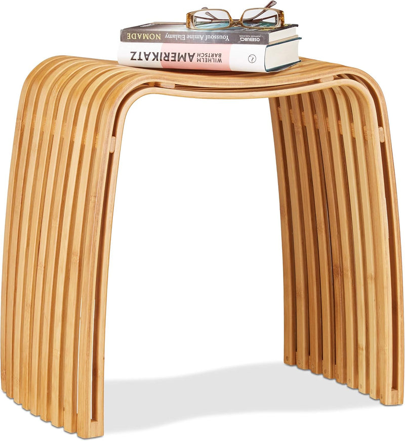 Relaxdays Garderoben Hocker aus Bambus, eleganter Holzhocker in skandinavischem Design, Sitzhocker f