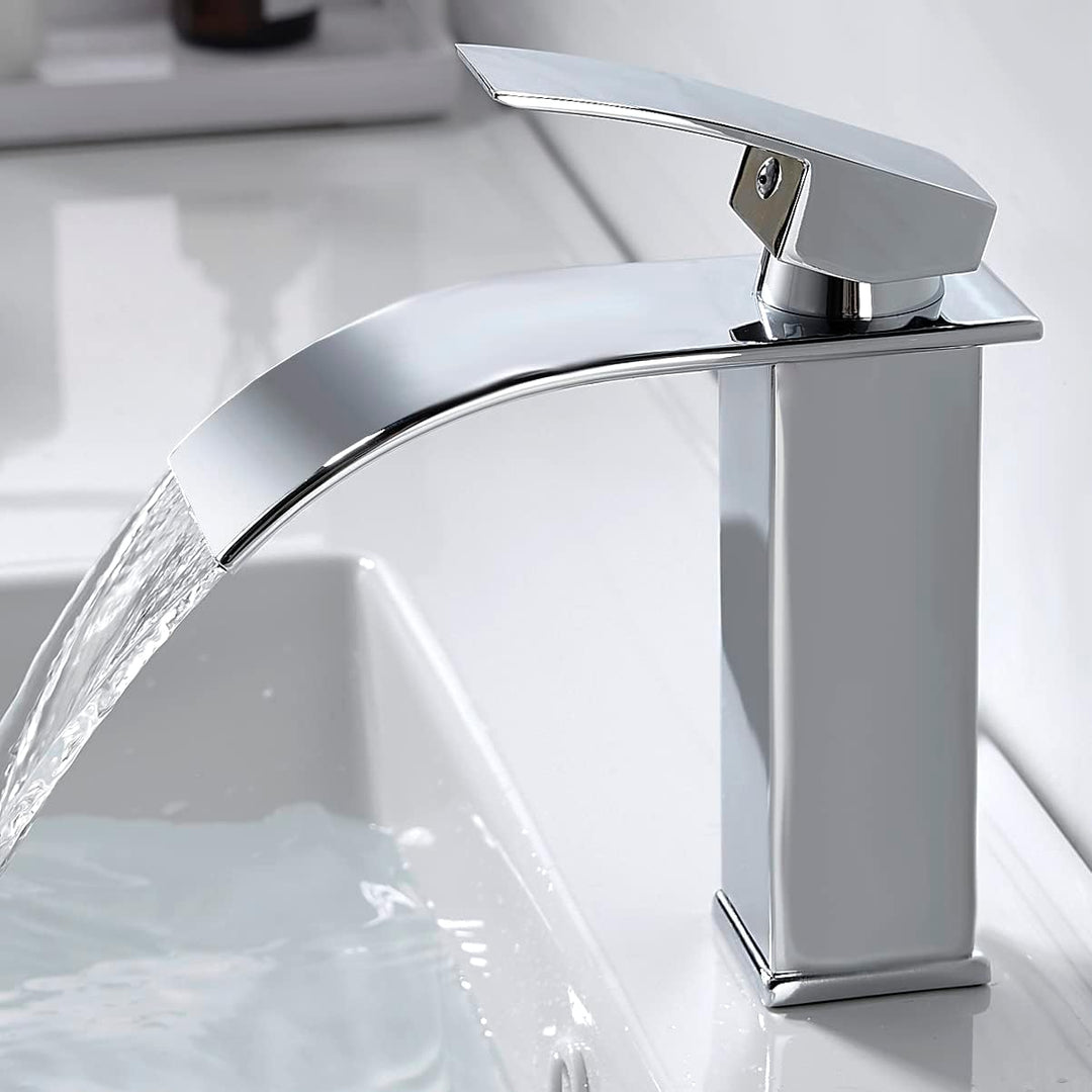 kisimixer Wasserhahn Bad Wasserfall, Waschtischarmatur für Badezimmer, Modern Einhandmischer Armatur
