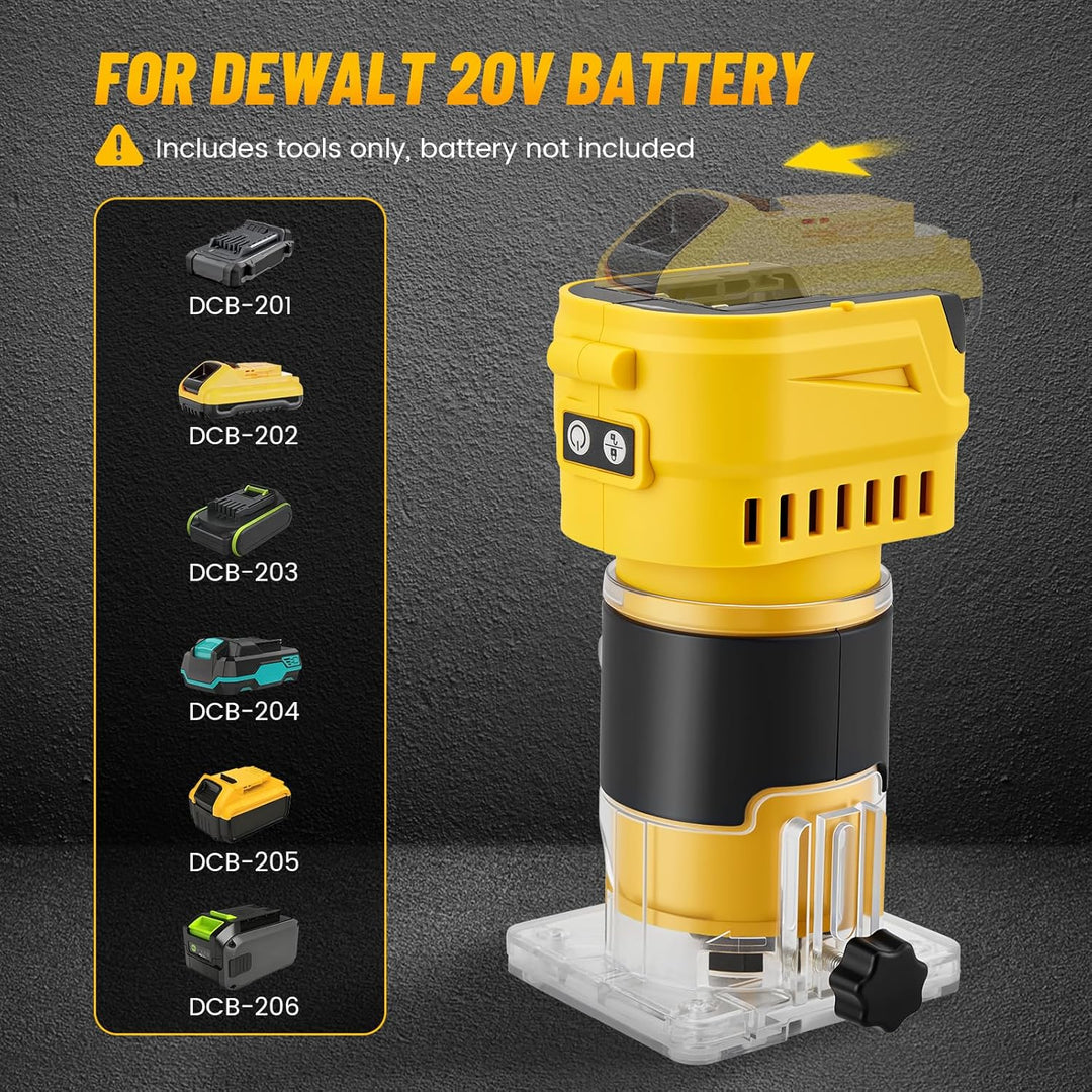 Akku Oberfräse Kompatibel mit Dewalt 21V Akku, Bürstenloser Kantenfräser 30000 U/min, Einhandfräse m
