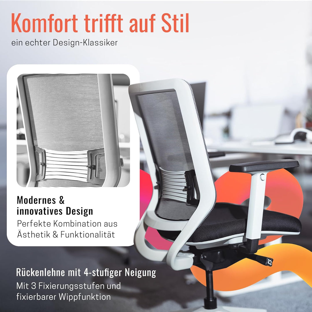 Yaasa Chair Ergonomischer Bürostuhl, Schreibtischstuhl mit Lordosenstütze, 3D-Armlehnen und Einstell