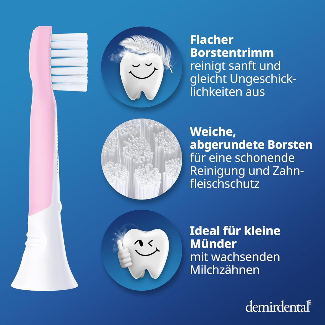 demirdental Kinder Ersatzbürsten passend für Philips Sonicare Kids, Compact Mini Bürstenköpfe für 3-